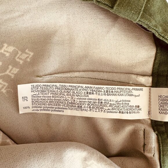 Zara Women's Size M Embroidered Viscose Linen Blend Wide Leg Cropped Green Pants - Picture 6 of 7